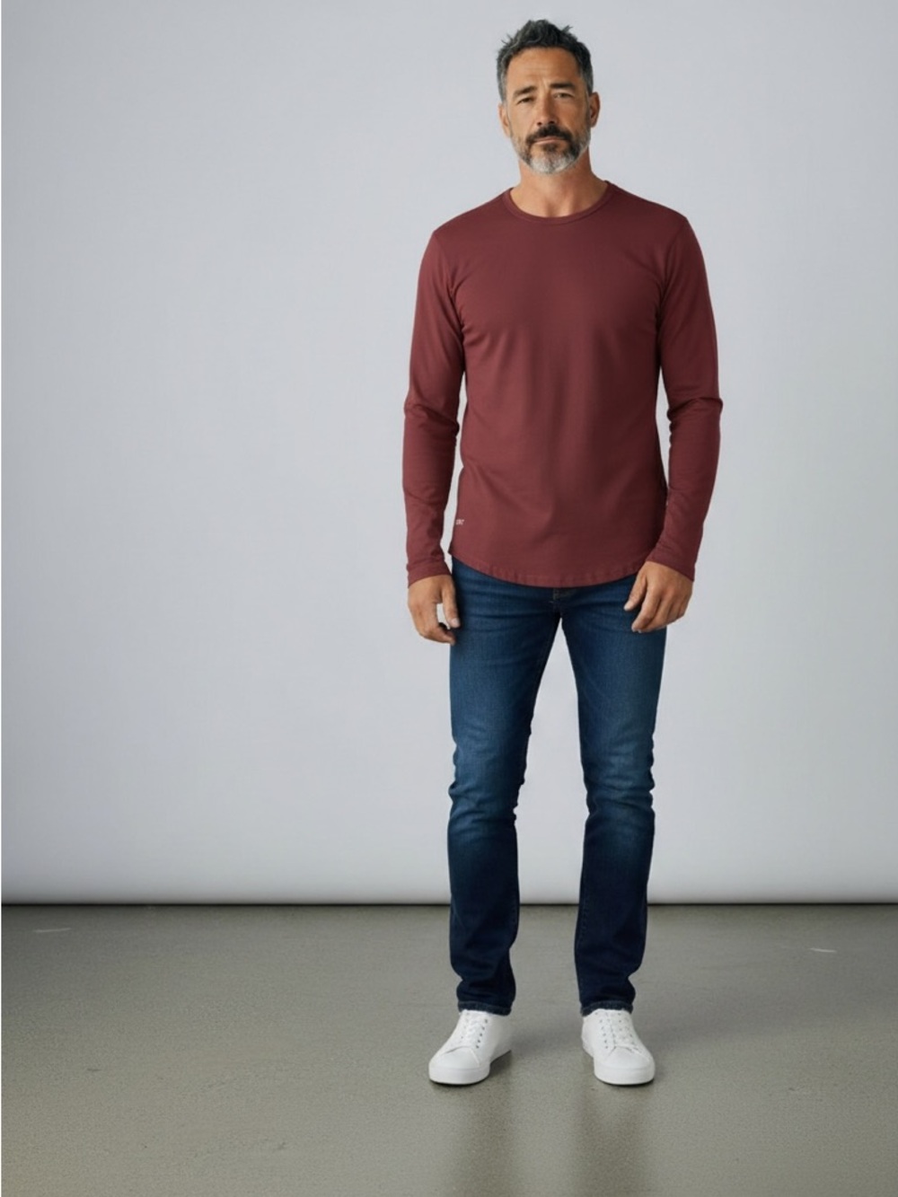 BYLT Basics Men's Long-Sleeve Crewneck Shirt in Burgundy Red